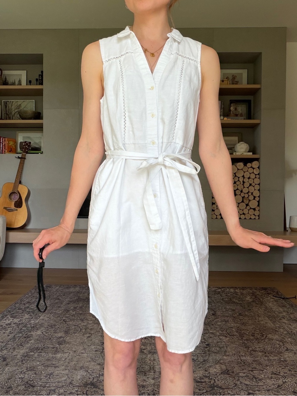 Banana Republic linen and cotton Sleeveless Button Down Tie Waist Midi dress - Picture 3 of 14